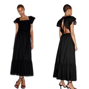 NWT Zara Openwork Embroidered Black Dress Eyelet Ruffle Sleeve Size Medium